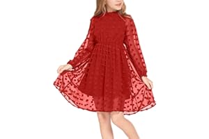 Arshiner Girls Princess Dresses Swiss Dot Flared Sleeve Ruffle Collar Kids Party Wedding Dress A-Line 5T-13Y