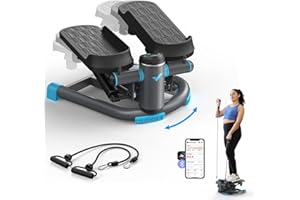 MERACH Mini Stepper Fitness Appartement,Stepper 2 en 1 pour la Maison,Swing Silencieux 150 kg avec Écran LCD et Bandes de Résistance,pour l'Entraînement des Jambes,des Bras,des Fesses