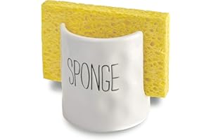 Bellemain Farmhouse Decor Sponge Holder for Kitchen Sink Counter-Holds Sponges, Ceramic Stoneware Kitchen Decor Compatible with Rae Dunn