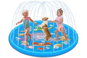 AOMANTIC SARL Splash Pad, Almohadilla de Aspersor de Juego, Almohadilla de Rociadores, Tapete de Juegos de Agua, Aspersor de Juego de Verano, Salpicar Agua Alfombra de Juego para Aire Libre Playa