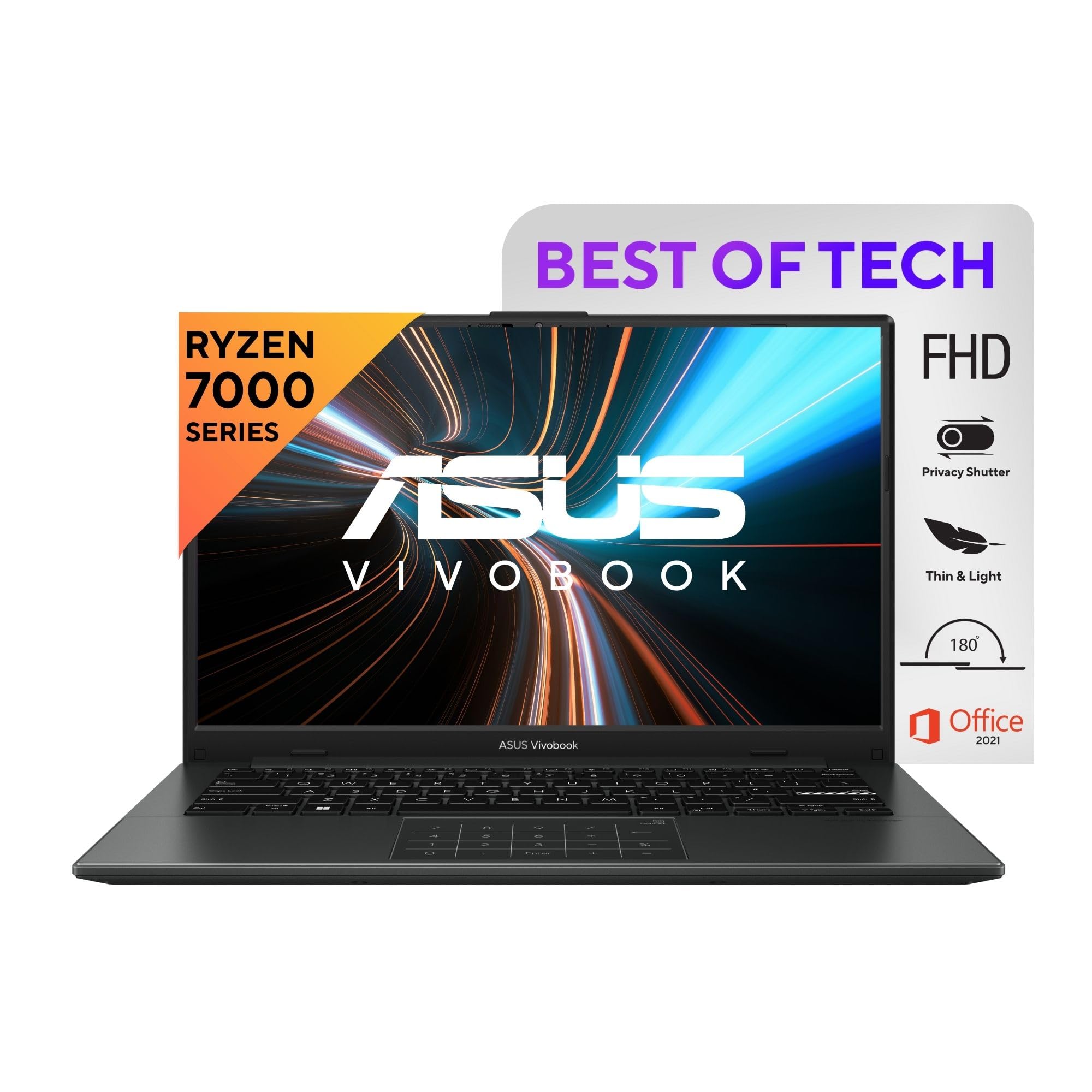 ASUS Vivobook Go 14, AMD Ryzen 3 7320U, 8GB RAM, 512GB SSD, FHD, 14"/35.56cm, Windows 11, Office 2021, Black, 1.38KG, E1404FA-NK325WS, 42WHr, Thin and Light Laptop