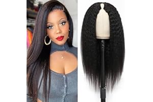 ZEALADY Perruque Femme Naturelle Brésilien Yaki V Part Wig Human Hair Glueless Wig Human Hair Perruque Cheveux Humain Femme Upgrade U Part Wig Human Hair Perruque Naturelle Noire 16inch