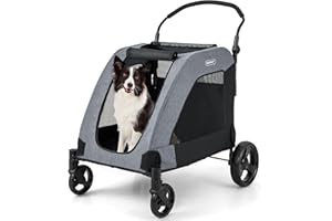 COSTWAY Poussette pour Chien Pliante, 67 x 98 x 64 cm, Poussette Buggy pour Chien Chat avec Fenêtre en Maille, Chariot Portable à Roulettes avec Poche de Rangement et Poignée Réglable, Charge 60KG