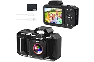 YUNLONE Appareil Photo Numérique, 4K 48MP AutoFocus Caméra avec Carte SD 32G, Zoom Numérique 10X, Écran de 2,8", Digital Camera Vlog Appareil Photo Compact pour Enfants, Adolescents et Débutants (Noir)