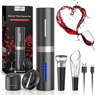 Bi-Comfort Electric Wine Opener, Automatic Bottle Opener, Wine Bottle Opener, Set Includes Foil Cutter, Wine Pouring Spout and Vacuum Wine Closure Bi-Comfort Electric Wine Opener, Automatic Bottle Opener, Wine Bottle Opener, Set Includes Foil Cutter, Wine Pouring Spout and Vacuum Wine Closure