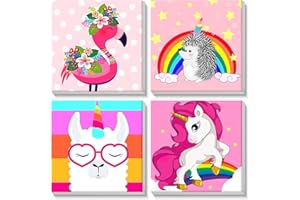 SENQAO Framed Paint by Numbers for Adults Beginners Kids - 4 Pack Cartoon Paint by Numbers Kids on Canvas, DIY Oil Painting Acrylic Paints, Valentine's Day Birthday Gifts for Women Men Kids