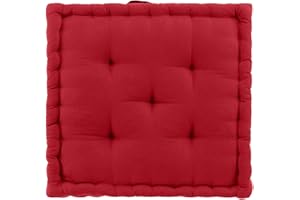 Douceur d'Intérieur Twily Cuscino da Pavimento, 50 x 50 x 10 cm, Rosso, Cotone e Poliestere Riciclato