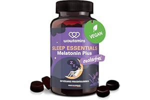 ‎WOWTAMINS wowtamins SLEEP Essentials - Melatonin Gummies zuckerfrei & vegan (60 Stück) - Einschlafhilfe für Erwachsene - Nahrungsergänzungsmittel mit Melatonin, Vitamin B6, L-Theanin & Pflanzenextrakten