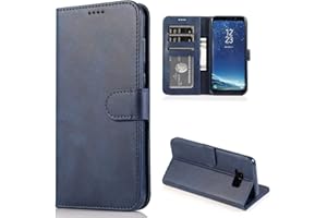CTIUYA Custodia a portafoglio per Samsung Galaxy S8, in pelle, con chiusura magnetica, per Samsung Galaxy S8, blu scuro