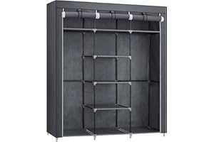 SONGMICS Canvas Wardrobe Bedroom Furniture Cupboard Clothes Storage Organiser Gray 175 x 150 x 45 cm RYG12G, Gery
