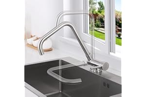 Mitigeur Cuisine Rabattable Pivotant à 360°, Lonheo Robinet Cuisine avec Poignée Pliable Contre Fenêtre, Robinet Mitigeur Evier Acier Inox 304 à Eau Chaude et Froide pour Cuisine