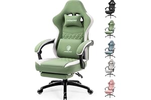 Dowinx Gaming Chair With Pocket Spring Cushion and Footrest - Ergonomic Fabric PC Chair for Office, 150 kg Load Capacity, Green