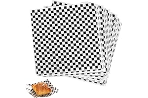 DOGMOON Food Grade Wrap Paper, 100 Sheets Greaseproof Paper Sheets, Oil-Proof Wrapping Wax Tissue, Waterproof Checkered Burger Paper for Deli Sandwich Cakes Cheese(28 x 26 cm, Black)