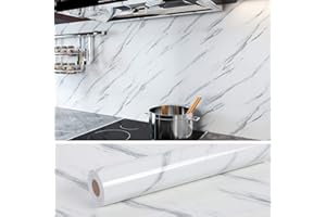 VEELIKE VEEELIKE Adhesivo Mármol Blanco Vinilo Papel Rollo 0.4m x 18m Papel Pintado Marmol Pared Impermeable Papel Tapiz Cocina Muebles Forrar Papel Pared Autoadhesivo Para Decorar Dormitorio Sala Habitación