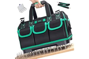 AIRAJ Borsa Attrezzi con Apertura Larga 40×23×28CM,Con Base in ABS,Tracolla Regolabile,Per Casa Quotidiana,Lavorazione Legno e elettricista,Professionale Borsa Porta Attrezzi (Verde)