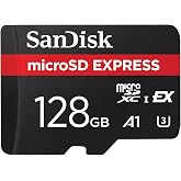 SanDisk microSD Express Bellek Kartı 128 GB (4K UHD &amp; RAW fotoğraf &ccedil;ekimleri i&ccedil;in ideal, 880 MB/s'ye kadar okuma ve 480 MB/s'