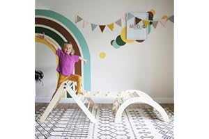 khlerox 7-in-1 Montessori Climbing Triangle Set with Slide, Climbing Arch & Soft Cushion, Wooden Climbing Frame for Babies & Toddlers from 1-3 Years, Indoor Play Device, Foldable & Safe (Wood Colour)