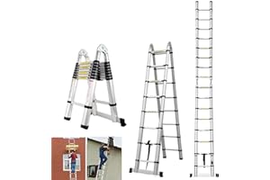 AUTOBABA 5M Multi-Purpose Aluminium Telescopic Ladder Extendable Ladder A Frame Ladder Heavy Duty Collapse Ladder for Indoor Outdoor, EN131 Certification