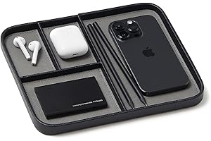 NORDIK BY DESIGN Nordik Leather Valet Tray - Pebble Black - Premium Vegan Leather Stylish and Organised Nightstand Caddy for Men - EDC Catchall for Keys, Watch, Wallet, Jewellery