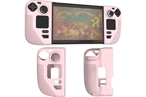 AJKTHGE Silicone Protective Shell Cover Skin Compatible with Steam Deck, Non-Slip Texture Handle Case for Steam Deck, Anti-Collision Cover with 4 Thumb Caps. (Pink)