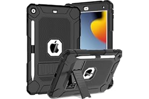 TOPWANT Case for iPad 9th 8th 7th Generation (10.2 inch, 2021/2020/2019), Shockproof Protective iPad 10.2 Case with Built-in Stand/Pencil Holder, Black