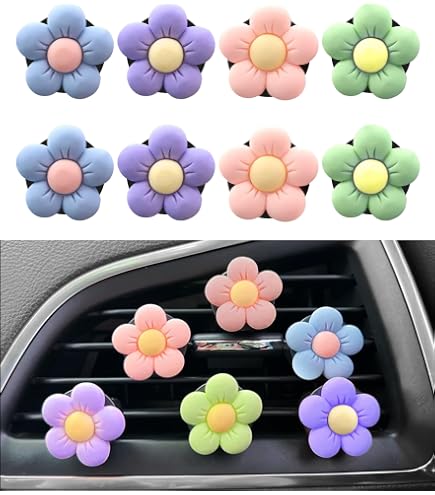 Clips De Ventilation Daisy Pour Voiture - Lot De 8 - Déco Intérieur Voiture Colorée - Convient à La Plupart Des Bouches D'aération - 10
