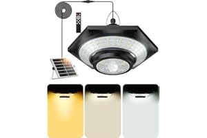 FabStyl Luz Solar Exterior de 3 Colores, 228pcs LED, 4000LM, Luz Colgante Solar Exterior con 5 Modos,Temporizador y Control Remoto, Luz Solares con Sensor de Movimiento para Garaje, Granero, Pabellón