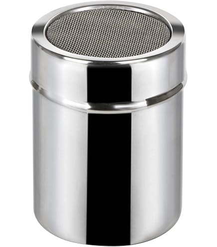 Shaker per zucchero in polvere con coperchio, in acciaio inox, a maglia fine, cannella, glassa, zucchero, polvere, cacao, cioccolato, caffè, setaccio, draga (medio