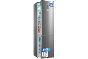 Midea Frigorífico Combi No Frost | 60 cm ancho x 188 alto cm | Inox | Nevera libre instalación 224 L + 86 L Congelador - Refrigerador de bajo consumo con congelador vertical