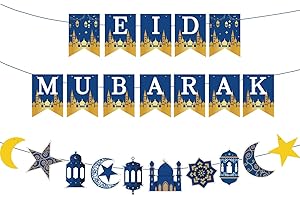 GRELAE Eid Decorations - Reusable Moon & Star Banners, Ramadan Decor for Home