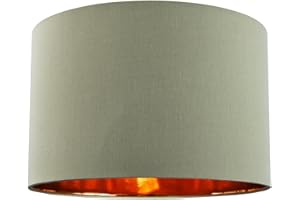 Contemporary and Chic Olive Green Cotton 12" Table or Pendant Circular Drum Lamp Shade with Shiny Copper Inner - 60watt Maximum by Happy Homewares