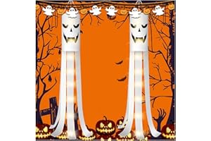 SHAVINGFUN 2 Pack Halloween Ghost Windsock Flag with Lights, 180cm Glow in the dark Halloween Outdoor Hanging Decor for Door Garden Window Yard Outdoor Decor