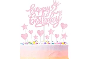 mciskin Pink Happy 2nd Birthday Cake Toppers for Cake, Girls 2nd Birthday Decorations,Personalised Cake Toppers for Girls,Glitter 2 Cake Topper Pink Cupcake Topper for Party Cake Decoration