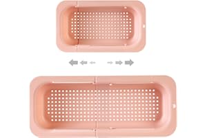FUNLY MEE Kitchen Over The Sink Extendable Strainer Basket with Hanging Holes - for Wash Vegetables Fruits,Colander for Strain Cooked Food