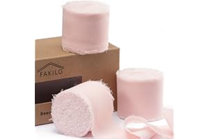 Nastro in chiffon con nastro rosa per confezioni regalo, FAKILO Nastro con frange 3 rotoli 3,8cm x 19,5 m Set di nastri vintage per inviti di nozze, decorazioni per feste di compleanno