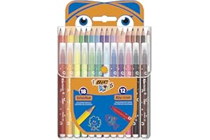 BIC Kids Colouring Set - Case of 30 Colouring Products - 18 Pencils and 12 Felt-Tip Colouring Pens in Convenient Plastic Case