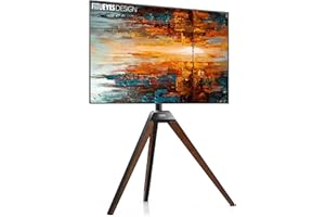 FITUEYES Cavalletto Treppiede TV Stand Compatto Montaggio Rapido per 37 a 65 pollici con gestione dei cavi nascosta in acciaio nero e legno di noce Artist Floor TV Stand Picasso Series
