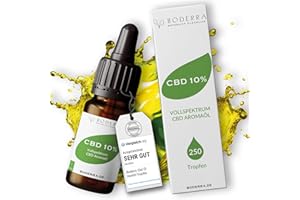 ‎BODERRA CBD Öl 10% - Vollspektrum CBD Tropfen - Natürliches Cannabisöl - 10 ml reinste Natur - Nur 2 Zutaten - Cannabidiol Tropfen mit 1000 mg CBD - 100% Vegan & Laborgeprüft - 250 Hanföl Tropfen