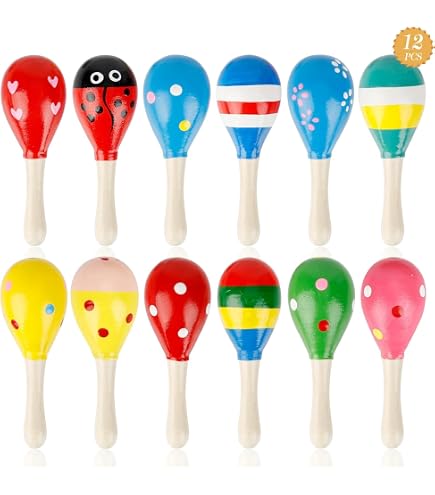 ZOOMPIL Lot De 12 Maracas En Bois Naturel - Jouets Musicaux Éducatifs Pour Enfants, Fêtes Et Animations