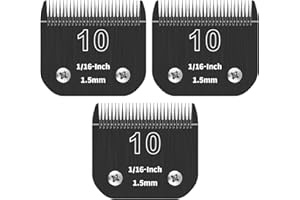 ZATEIRL Lot de 3 Lames de Toilettage 10# Détachables pour Chien - Lame en Acier de 1/16 Pouce (1,5 mm) - Compatible avec Andis, Oster A5, Wahl KM-10 - Noir