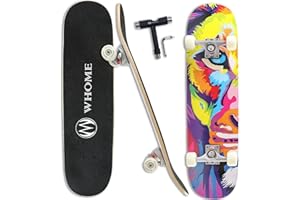 WHOME Pro Skateboard Completo para Niño Niña/Adulto Principiante/Pro - 31 x 8 Pulgada Patineta Estándar 8 Capas Alpine Maple Deck ABEC-9 Incluyen T-Tool