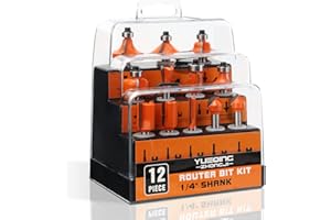 GENERIC Yueqing Zhongji 1/4 Shank Router Bit Router bits 1/4 Shank-6.35MM Shank 12 Piece Router bit set Tungsten Carbide Router Bit Professional level Router bits 1/4 shank set ﻿