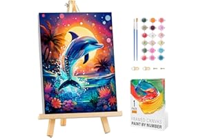 Arttoplus Malen Nach Zahlen Kinder mit Rahmen und Holzstaffelei- Delphin Malen Nach Zahlen ab 5 6 7 8 9 10 Jahre Mädchen, Diy Acrylfarbe Paint by Numbers Tiere für Anfänger für Home Décor(20x30cm)