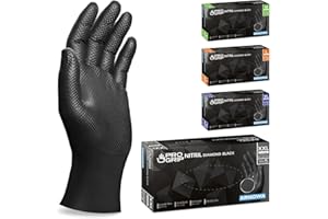 ARNOMED 50x PROGRIP Guantes nitrilo talla XXL Negro [Con doble grosor y textura diamante], Guantes desechables de nitrilo para taller, industria y montaje, Luvas nitrilo descartaveis