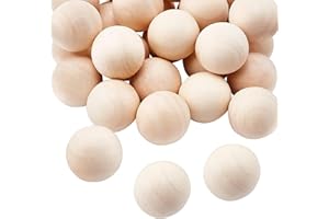 Lukinuo Holzperlen 30pcs 30mm unvollendetes natürliches rundes Holz Kugeln ohne Loch für DIY Handwerk Projekte Schmuck machen Girlande Makramee Bauernhof Weihnachten Dekoration
