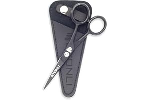 STONLI Ciseaux à barbe et moustache de 11,4 cm – Ciseaux de coupe des poils du nez en acier inoxydable, utilisation sûre pour les sourcils et les oreilles (noir)