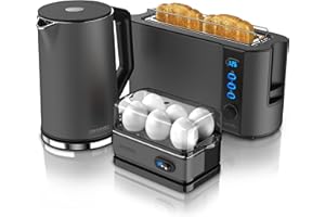 ‎ARENDO Arendo - Wasserkocher mit Toaster SET, Wasserkocher 2200W 1,5 L, wählbaren Temperaturstufen, 1000W Langschlitz Toaster für 2 Scheiben Toast und Brötchenaufsatz, Eierkocher für 1-6 Eier, BPA frei