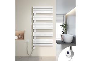 Heilmetz Scaldasalviette Elettrico Bagno 1176x600mm 600W, Termoarredo Elettrico Bagno con Barra riscaldante termostato，con Funzione di temporizzazione（Bianco）