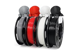 YOUSU Filament PLA+ 1.75mm Multicolore Paque pour Imprimante 3D，Neatly Wound，Filament PLA Plus Résistant，Precisione Dimensionale +/- 0.02mm，4 Packs Bobines de 0.25kg Total 1kg，Noir+Blanc+Gris+Rouge