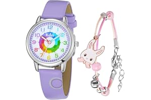 KDM Orologio Bambino Bambini-Educativo Orologio Bambina-Orologio Didattico Regalo Bambino-Orologio da Polso Ragazze per Bambini Analogico Quarzo Impermeabile SportivoPelle Orologi Bambina